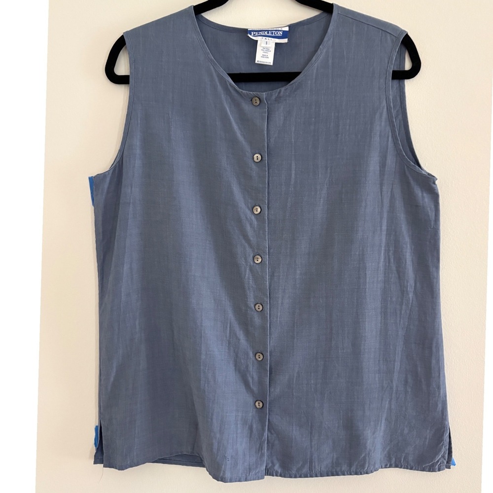 Pendleton Tall Womens Small Blue 100% Tencel Sleeveless Button Down Shell Blouse